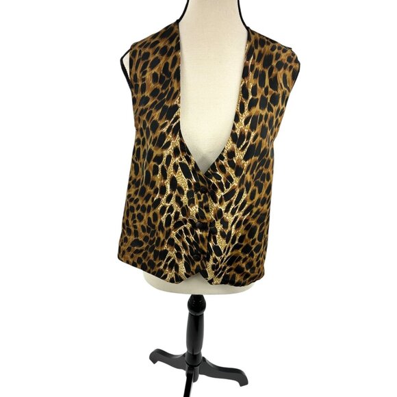 Vintage Vest N.Y.C Womens Leopard Print Button Front M/L Polyester 80s 90s - Picture 1 of 6